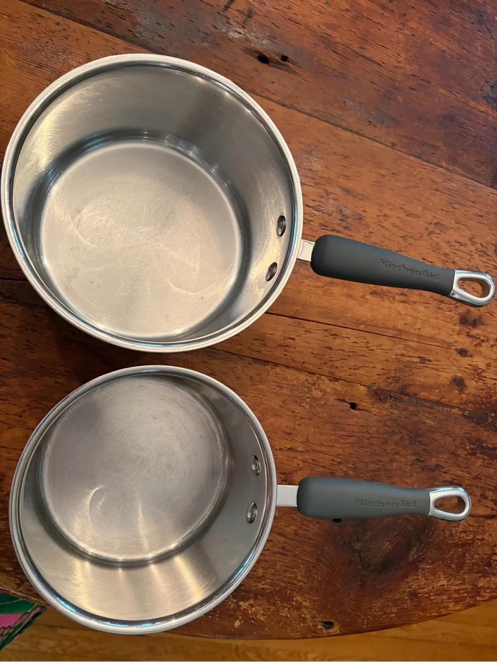 KitchenAid Stainless Steel 2Qt and 3QT saucepans with bonded even heat base